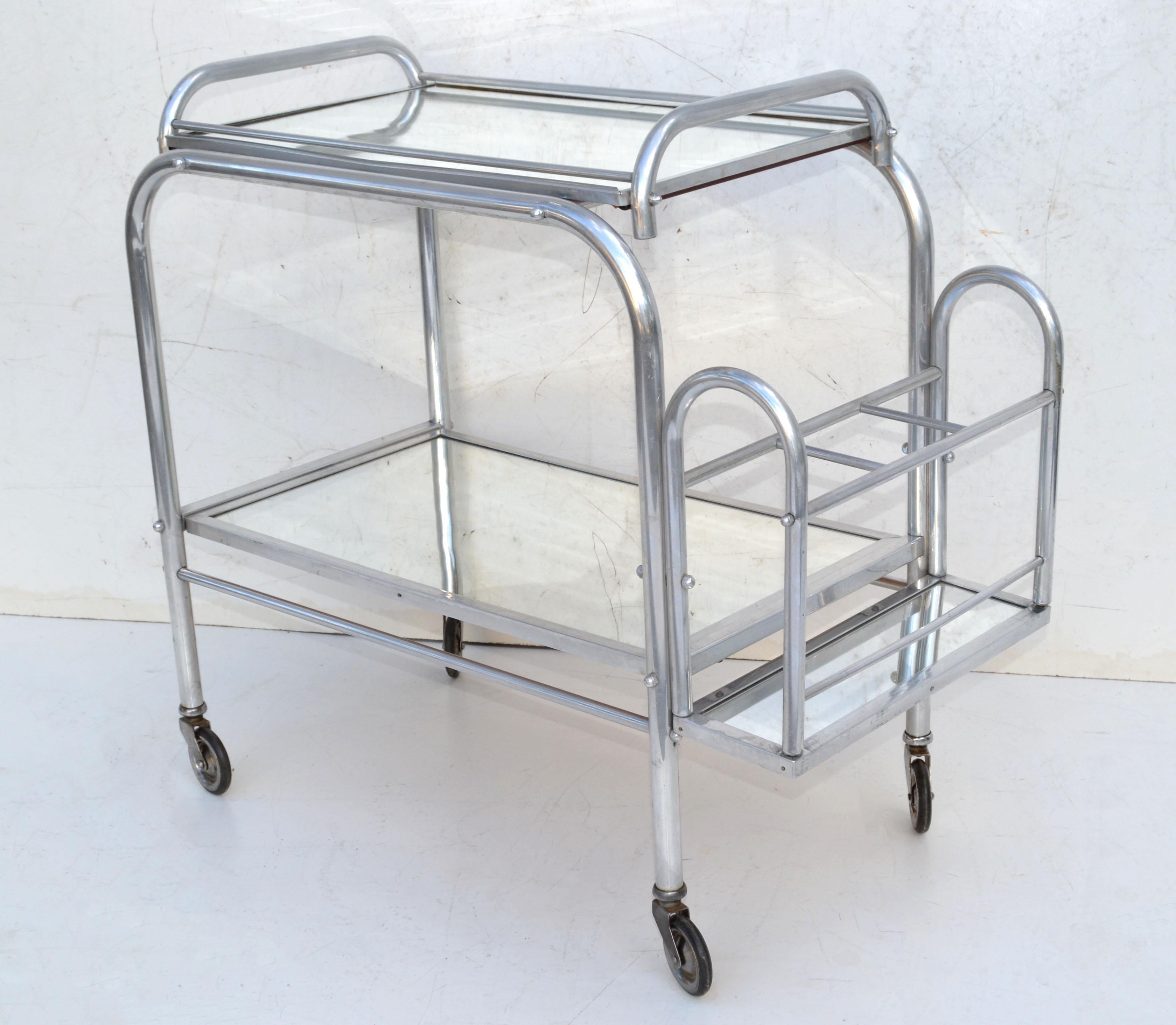 Jacques Adnet Chrome & Mirrored 2 Tier Bar Cart Bottle Holder, France, 1950  For Sale 6