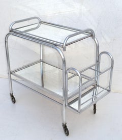 Jacques Adnet Chrome & Mirrored 2 Tier Bar Cart Bottle Holder, France, 1950