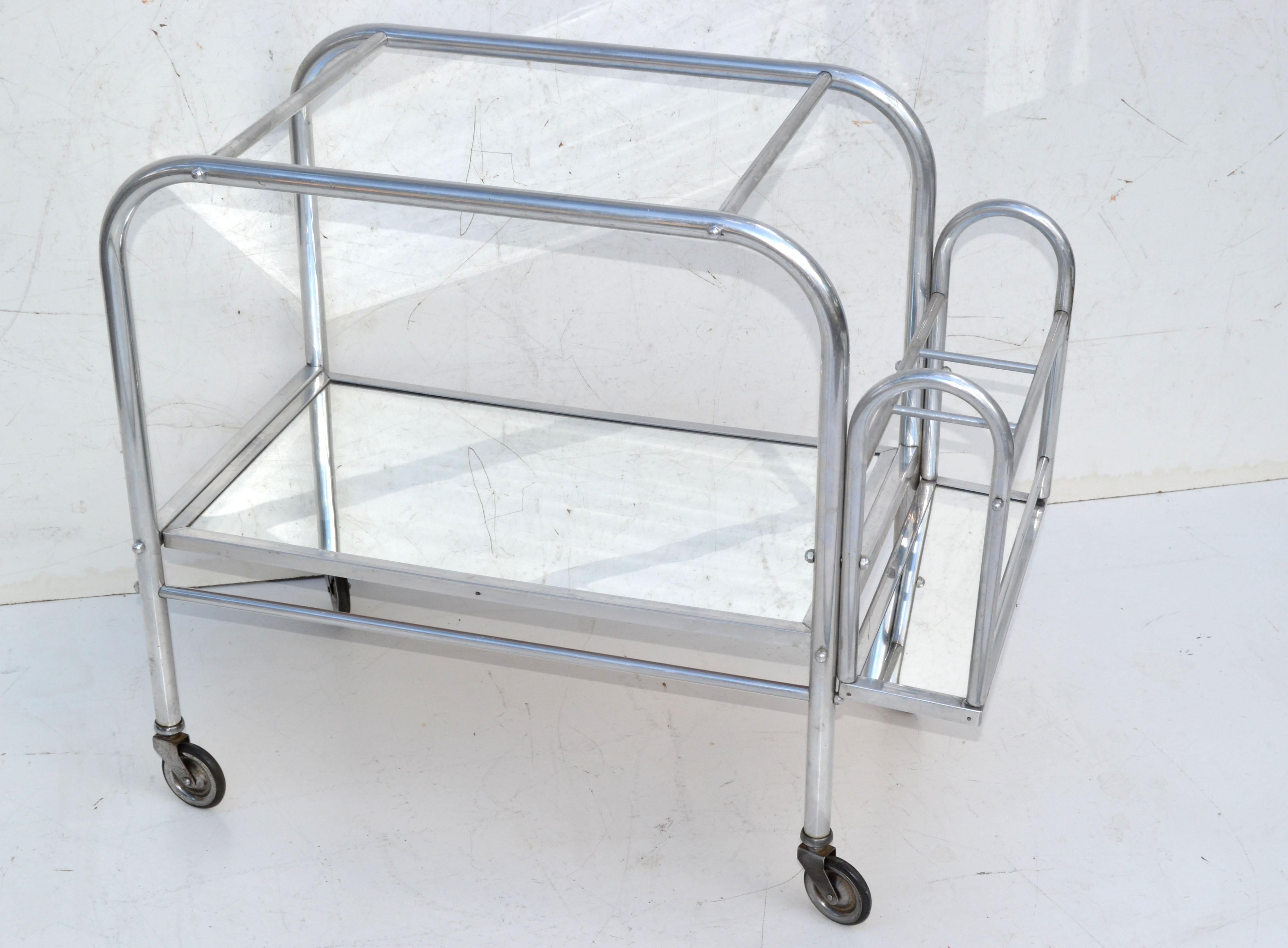 Mid-20th Century Jacques Adnet Chrome & Mirrored 2 Tier Bar Cart Bottle Holder, France, 1950  For Sale