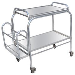 Jacques Adnet Chrome & Mirrored 2 Tier Bar Cart Bottle Holder, France, 1950
