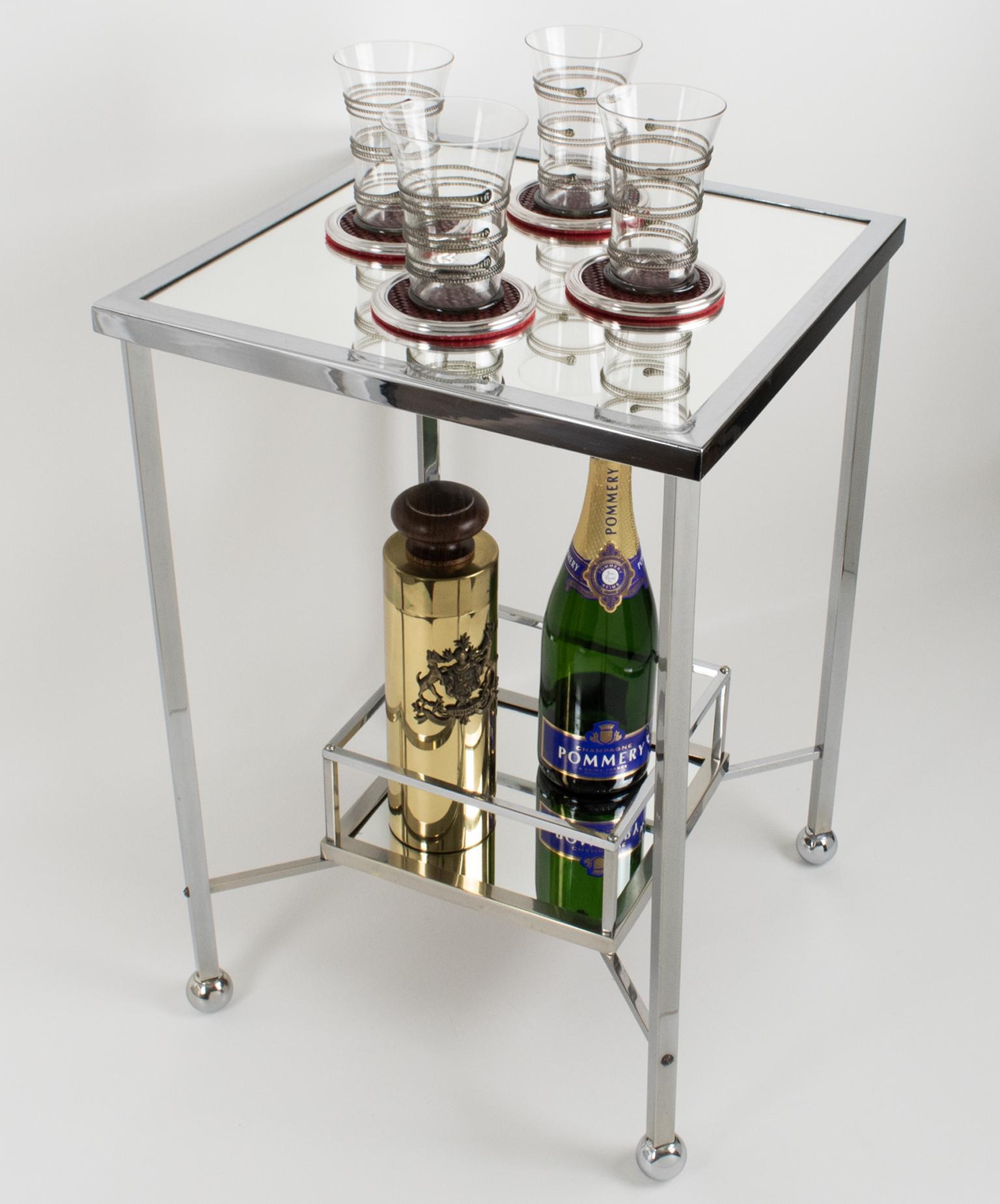 French Jacques Adnet Chrome Side Table or Bar Cart, circa 1930 For Sale
