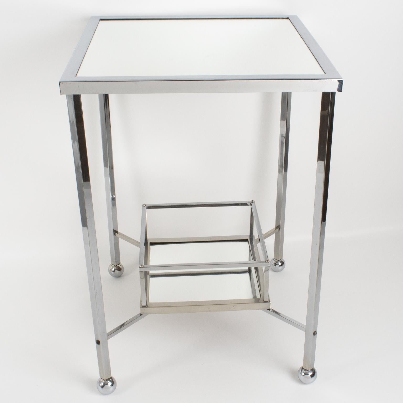 Mid-20th Century Jacques Adnet Chrome Side Table or Bar Cart, circa 1930 For Sale