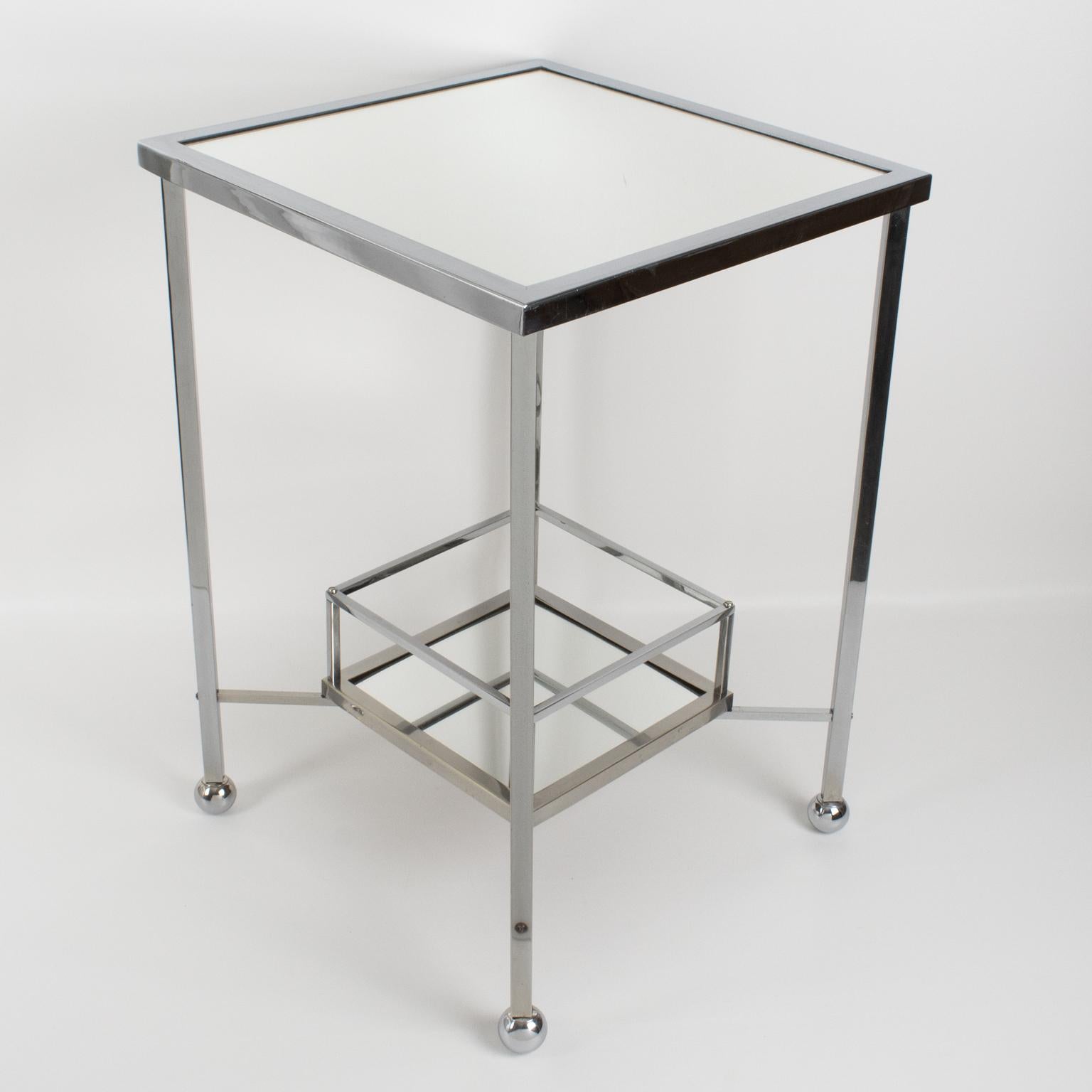 Glass Jacques Adnet Chrome Side Table or Bar Cart, circa 1930 For Sale