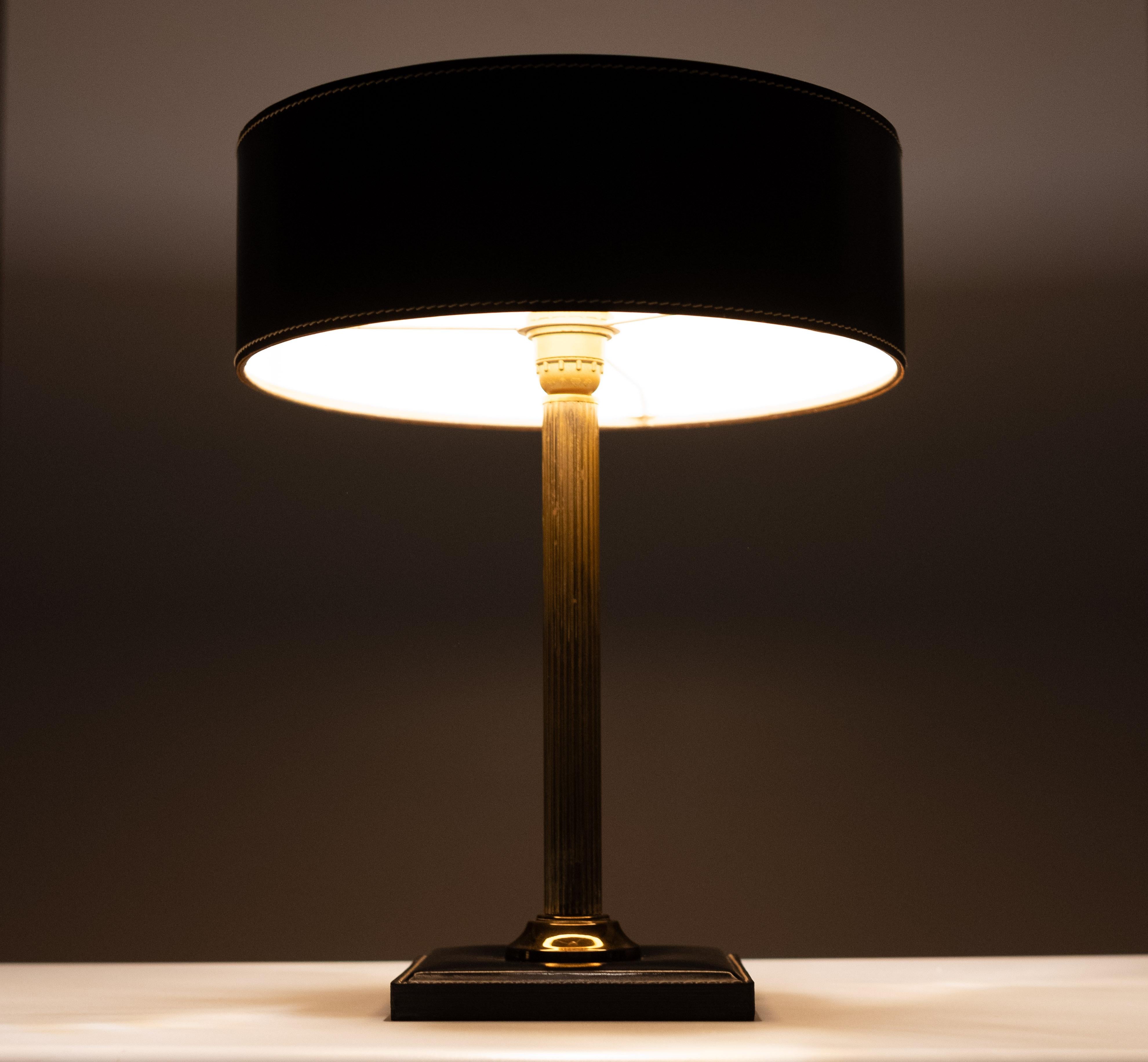 Jacques Adnet clad table lamp in Black leather, France 1960 For Sale 1