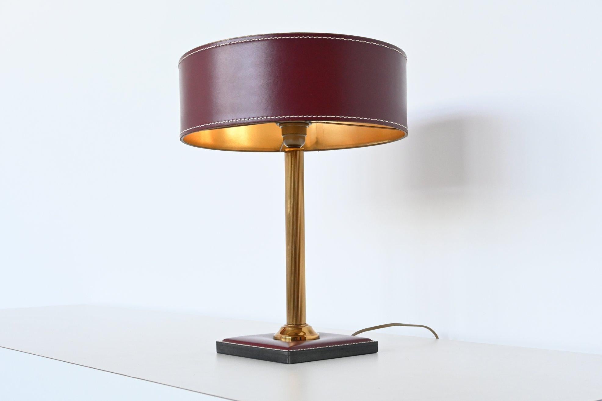 French Jacques Adnet Clad Table Lamp Red Leather, France, 1960