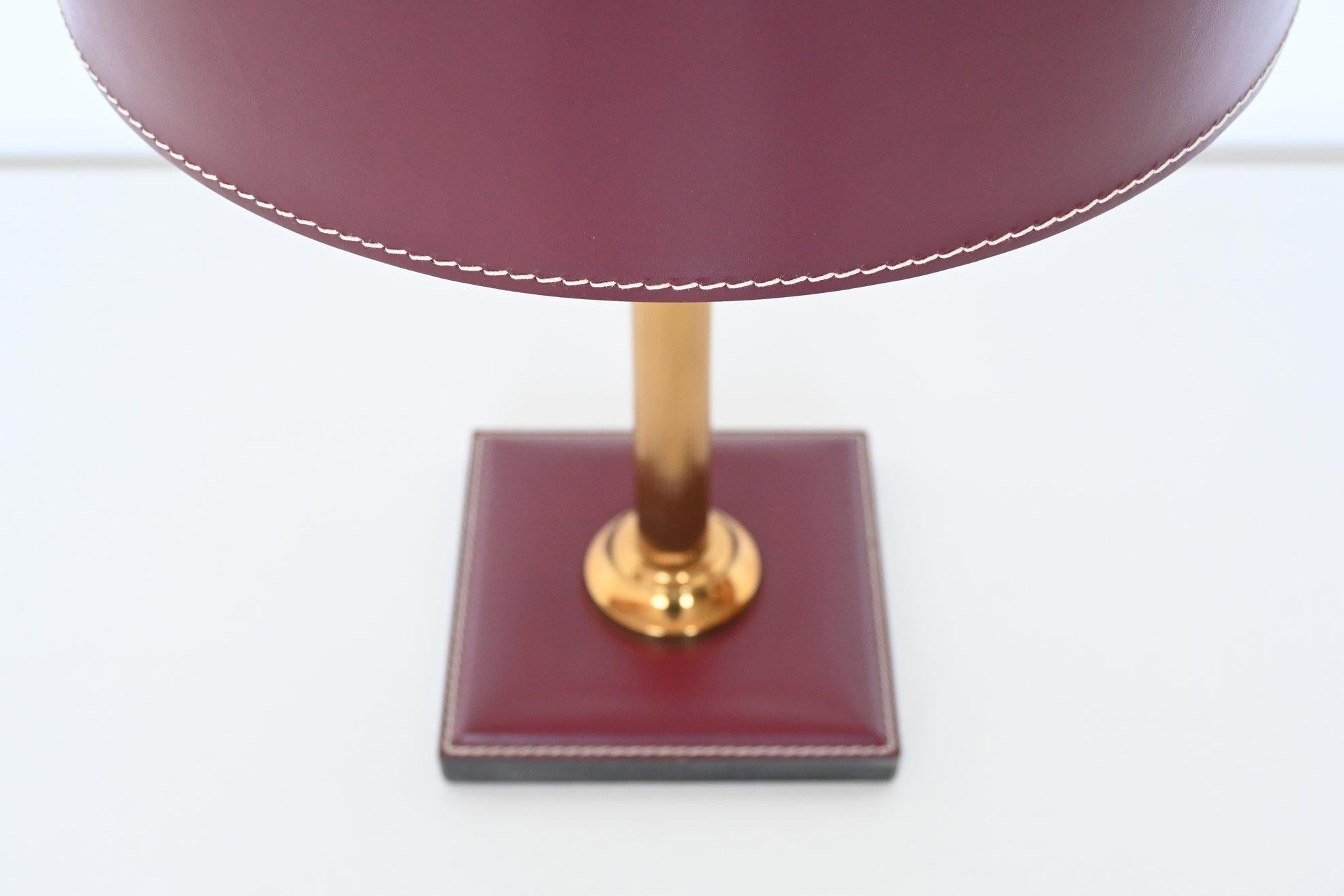 Mid-20th Century Jacques Adnet Clad Table Lamp Red Leather, France, 1960