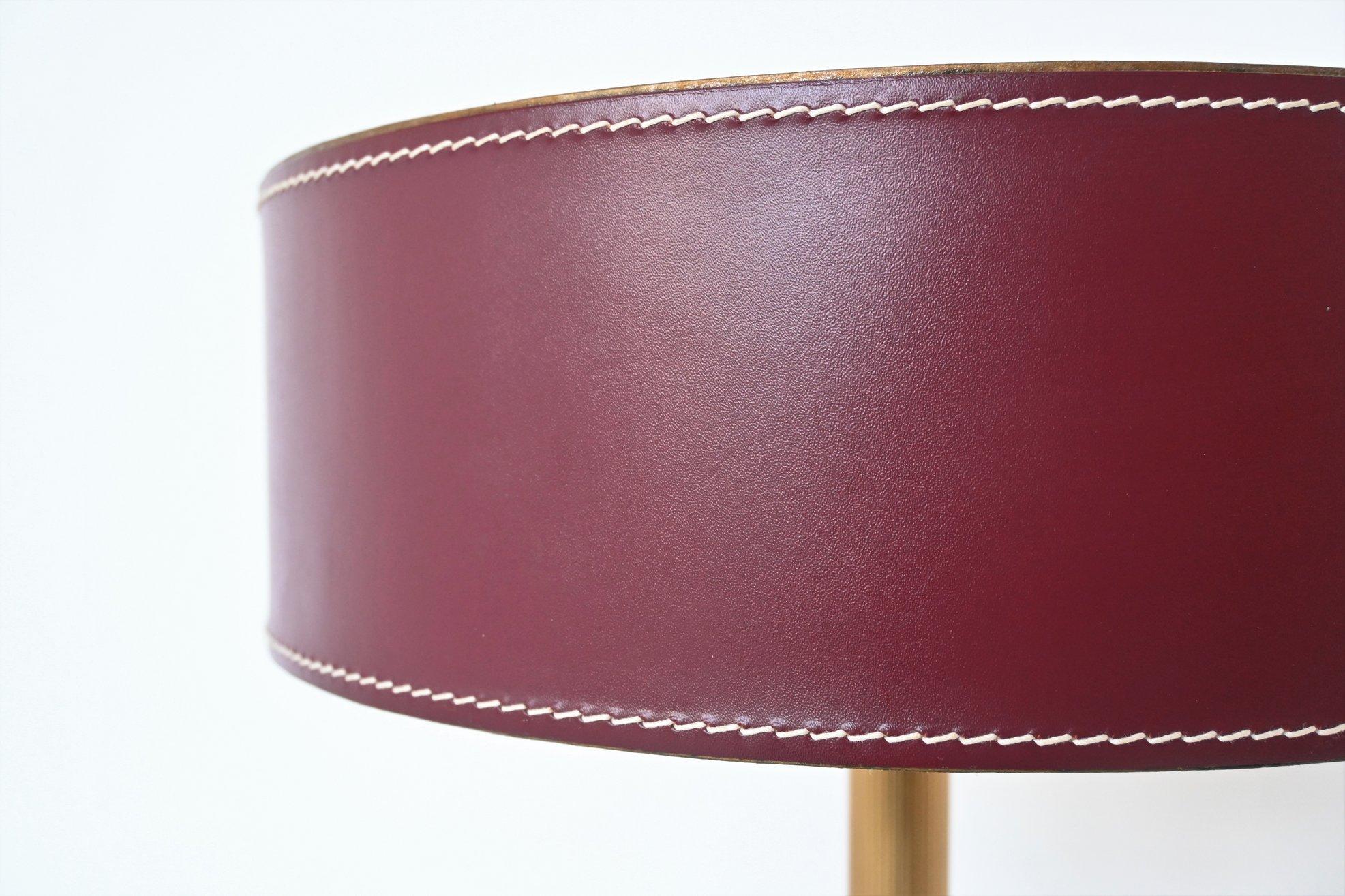 Brass Jacques Adnet Clad Table Lamp Red Leather, France, 1960
