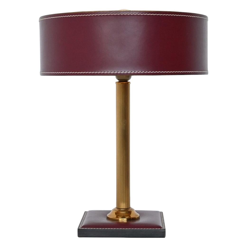 Jacques Adnet Clad Table Lamp Red Leather, France, 1960