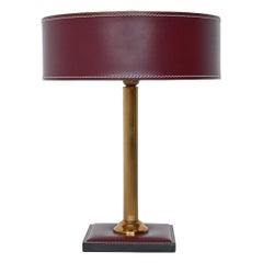 Lampe de table en cuir rouge Jacques Adnet:: France:: 1960