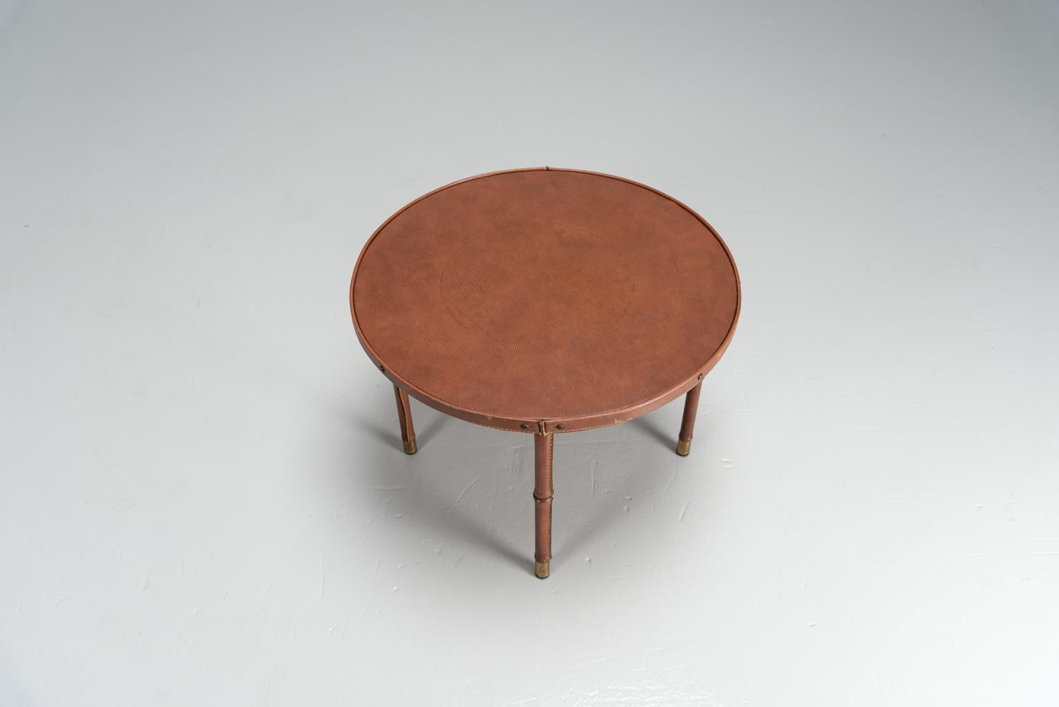 Brass Jacques Adnet Coffee Table Brown France 1950