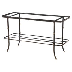 Jacques Adnet Coffee Table in Black Saddle-Stitched Leather, Glass, and Brass