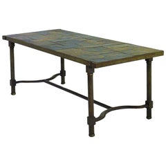 Jacques Adnet Coffee Table Iron and Slate Stone Top French Midcentury