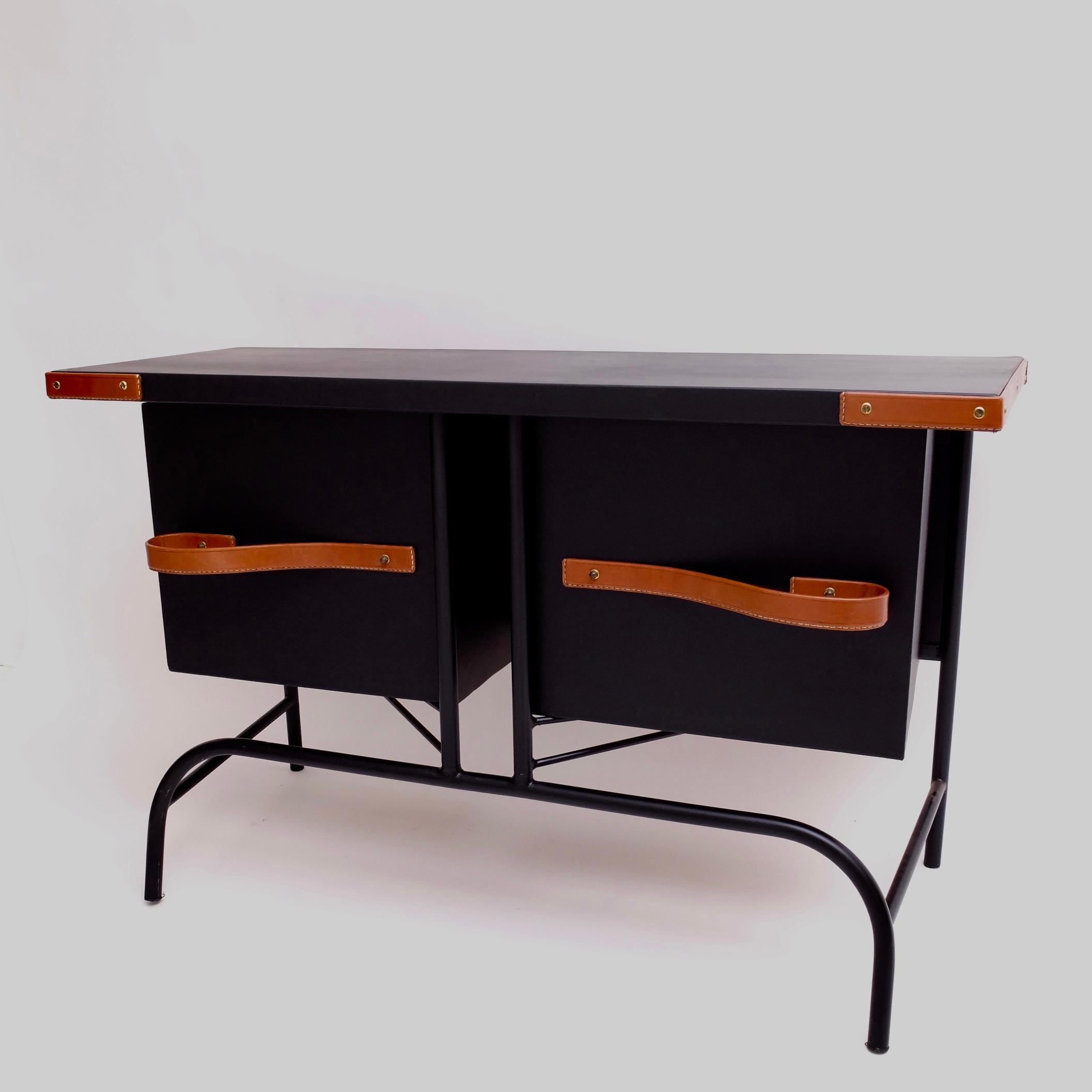 Jacques Adnet Console, Credenza with Pivoting Drawers Hermes Signed Brevilly 6