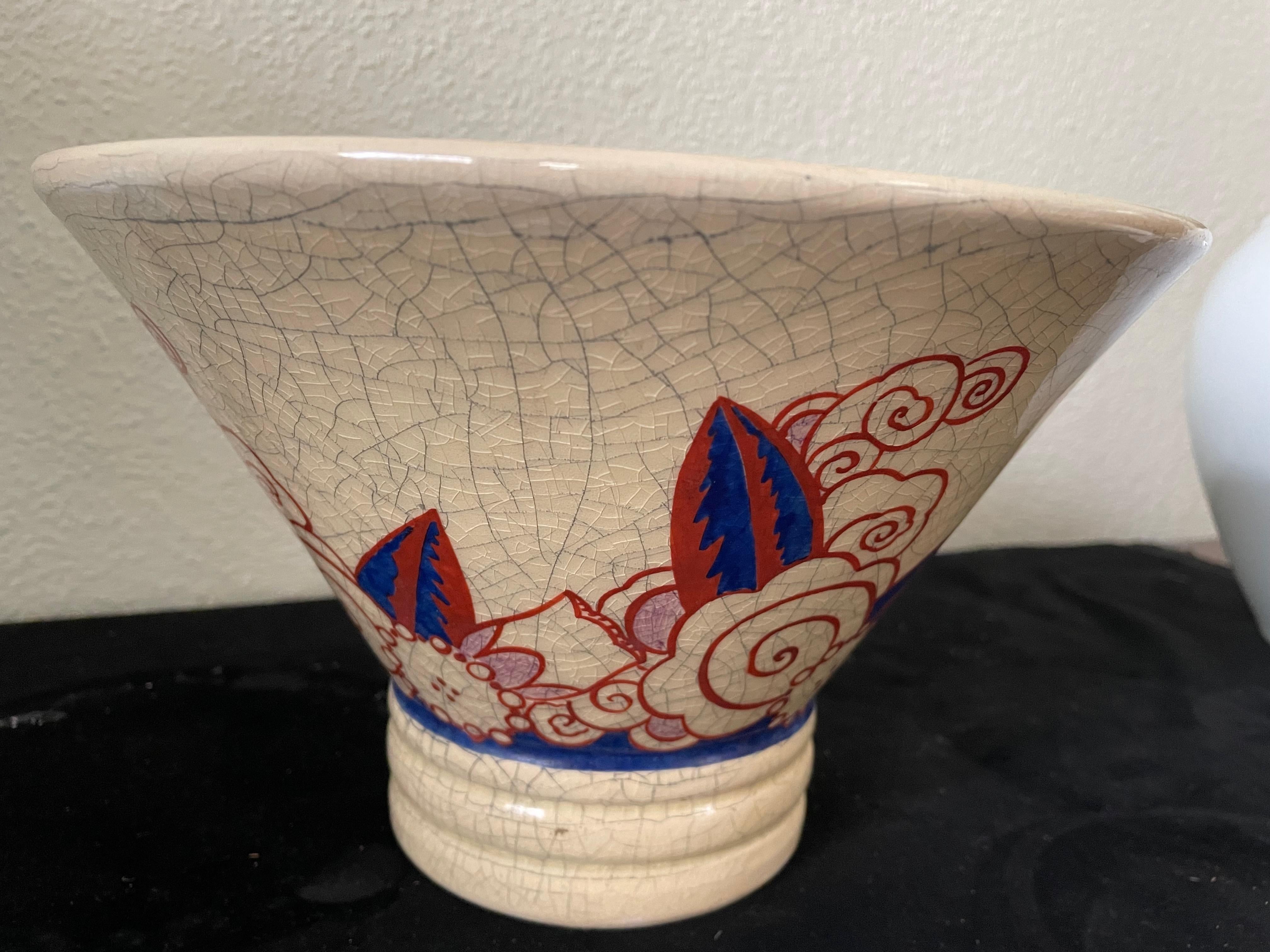 Jacques Adnet Craquelé Ceramic Bowl .  France 1925. Signed and documented. (Art déco) im Angebot