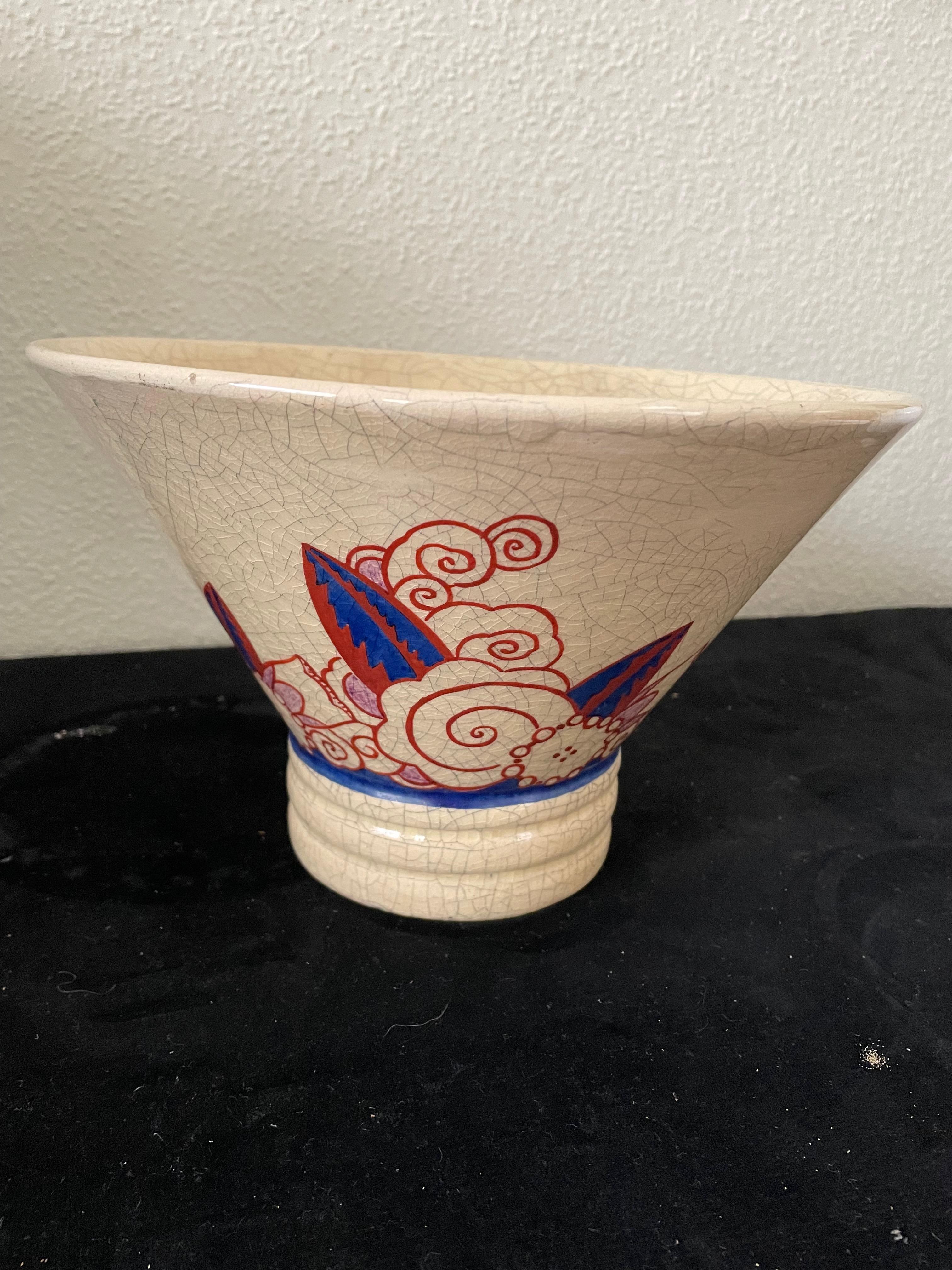Jacques Adnet Craquelé Ceramic Bowl .  France 1925. Signed and documented. (Glasiert) im Angebot