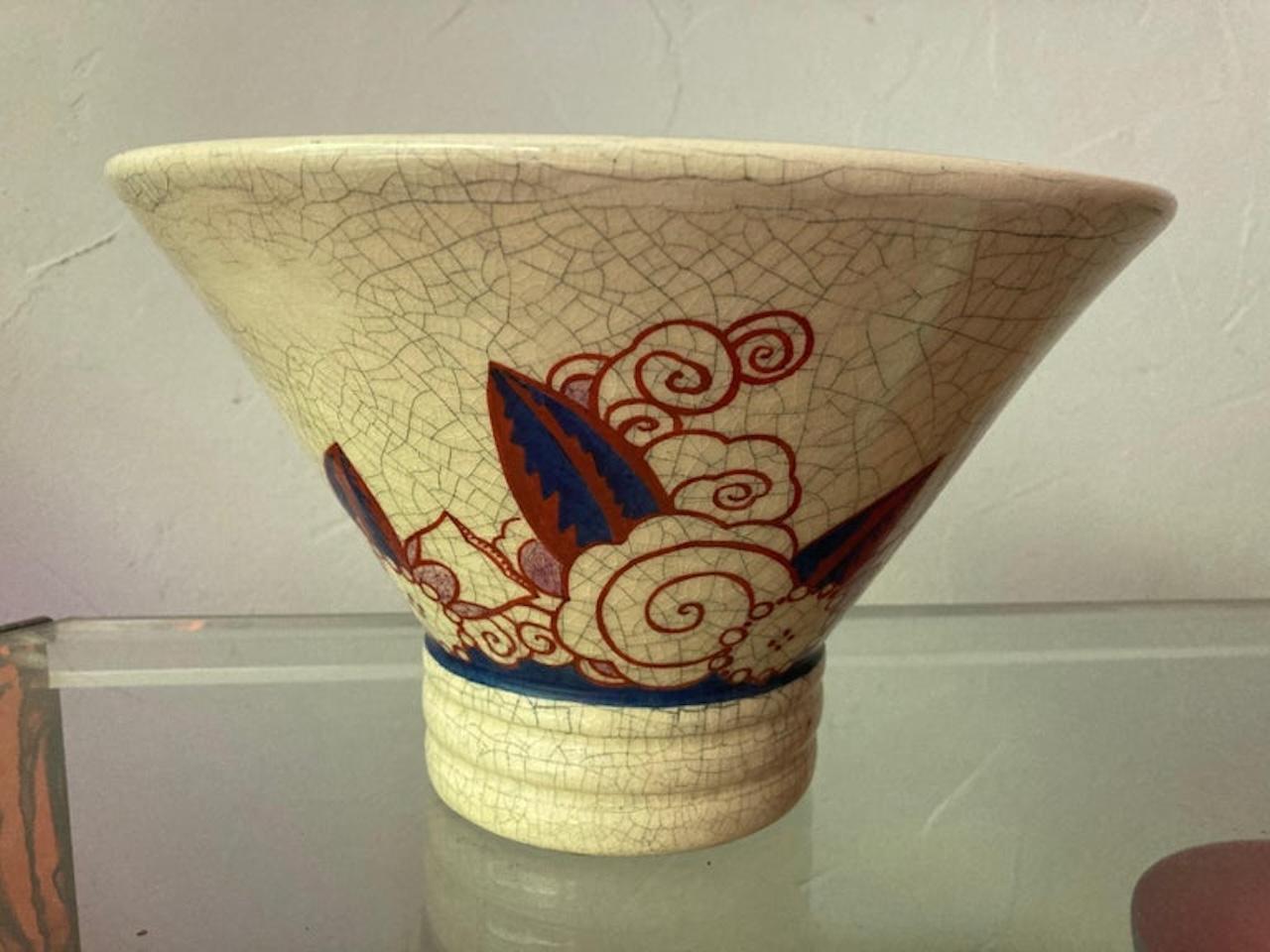 Jacques Adnet Craquelé Ceramic Bowl .  France 1925. Signed and documented. im Angebot 1