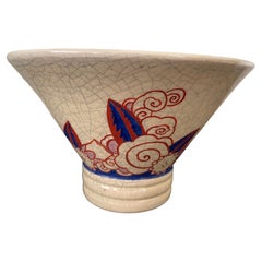 Antique Jacques Adnet Craquelé Ceramic Bowl .  France 1925. Signed and documented.