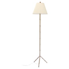 Jacques Adnet Cream Leather and Brass Tripod Footed French Floor Lamp