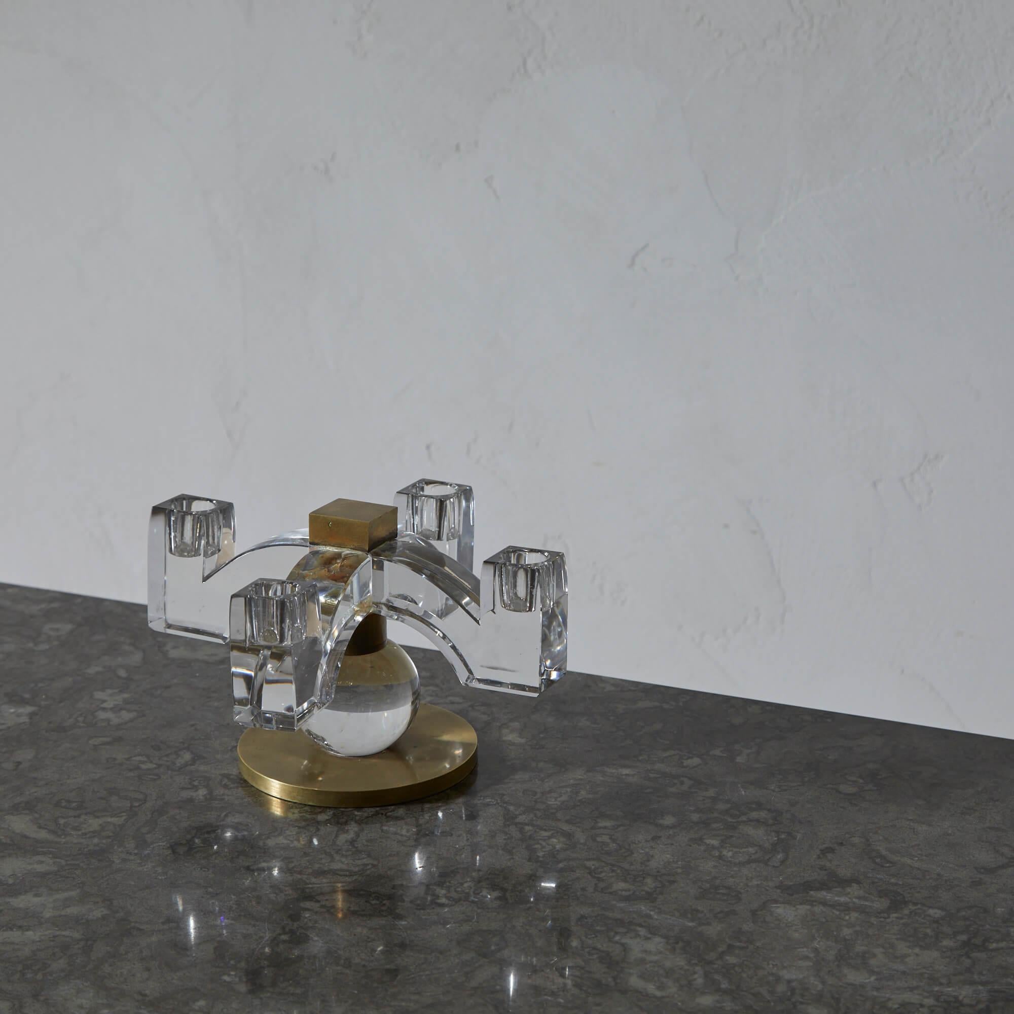 Francese Candelabro in cristallo e bronzo Jacques Adnet per Baccarat in vendita