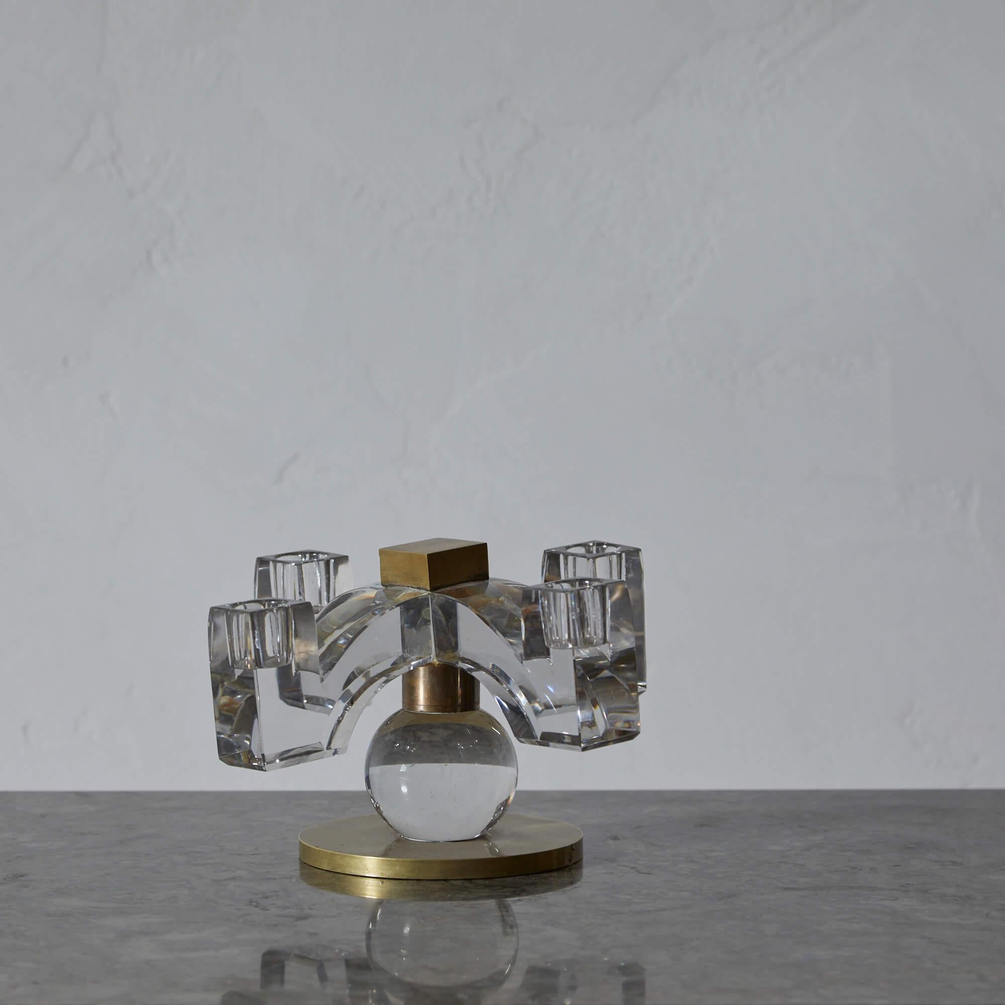 Metà XX secolo Candelabro in cristallo e bronzo Jacques Adnet per Baccarat in vendita