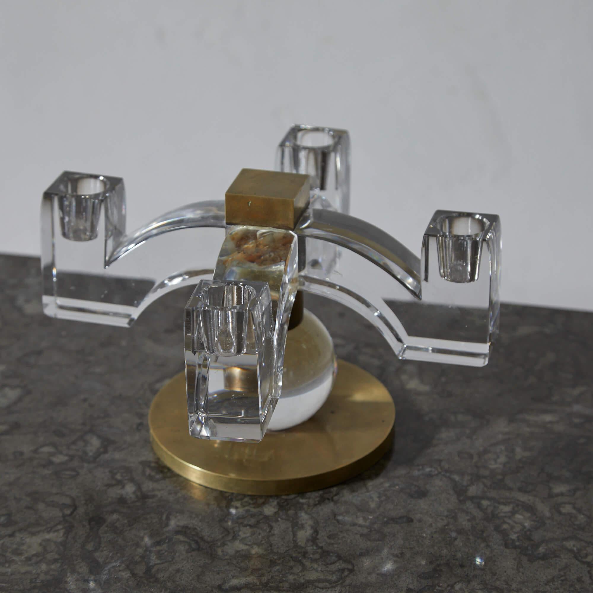 Bronzo Candelabro in cristallo e bronzo Jacques Adnet per Baccarat in vendita