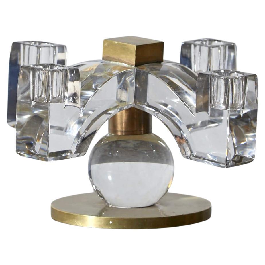 Candelabro in cristallo e bronzo Jacques Adnet per Baccarat in vendita
