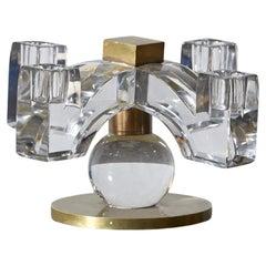 Jacques Adnet Crystal and Bronze Candelabrum for Baccarat