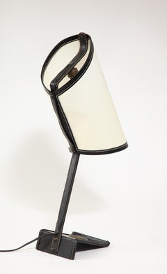 Jacques Adnet Curved Desk Lamp With Black Leather Trim, France 1950's