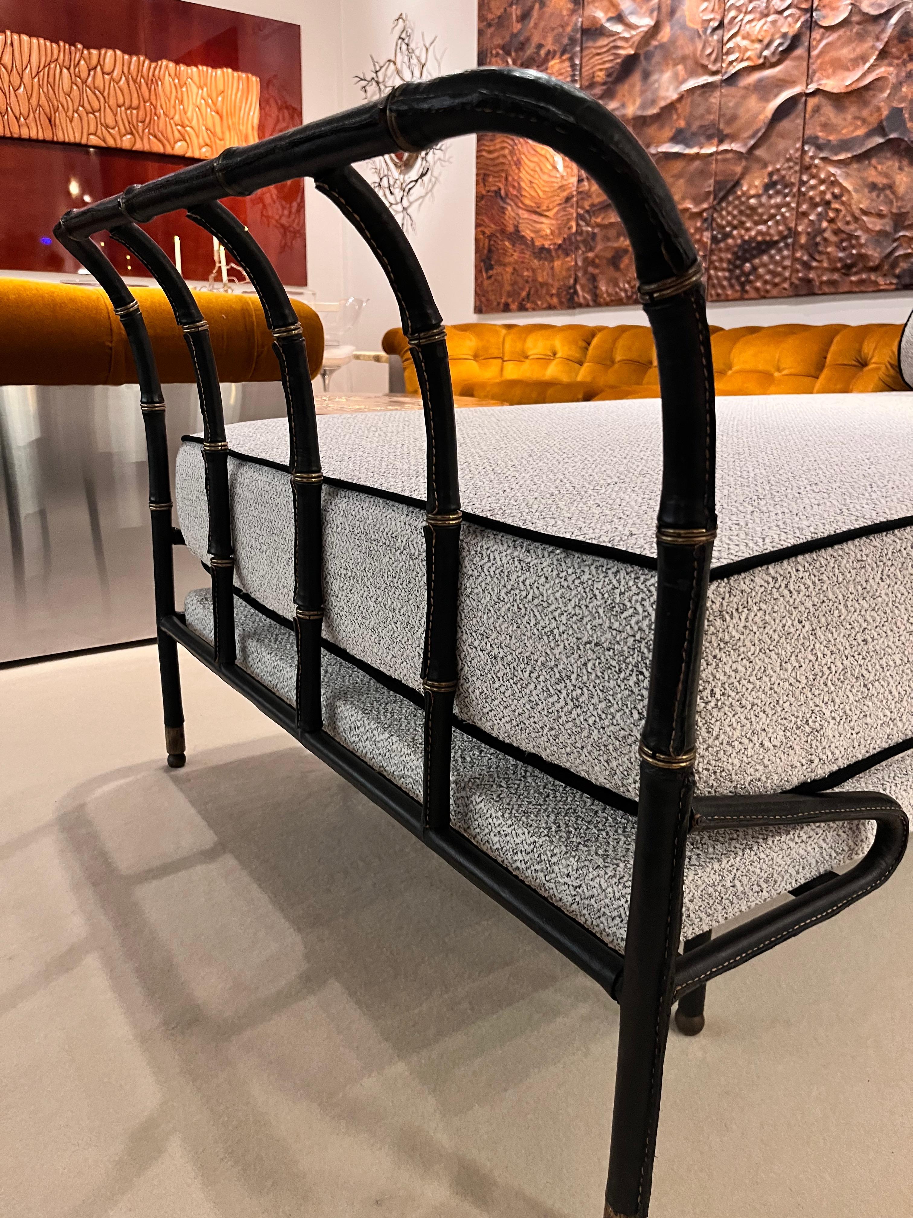 Jacques Adnet - Daybed in Black Stitched Leather and Brass - France, 1950 For Sale 4