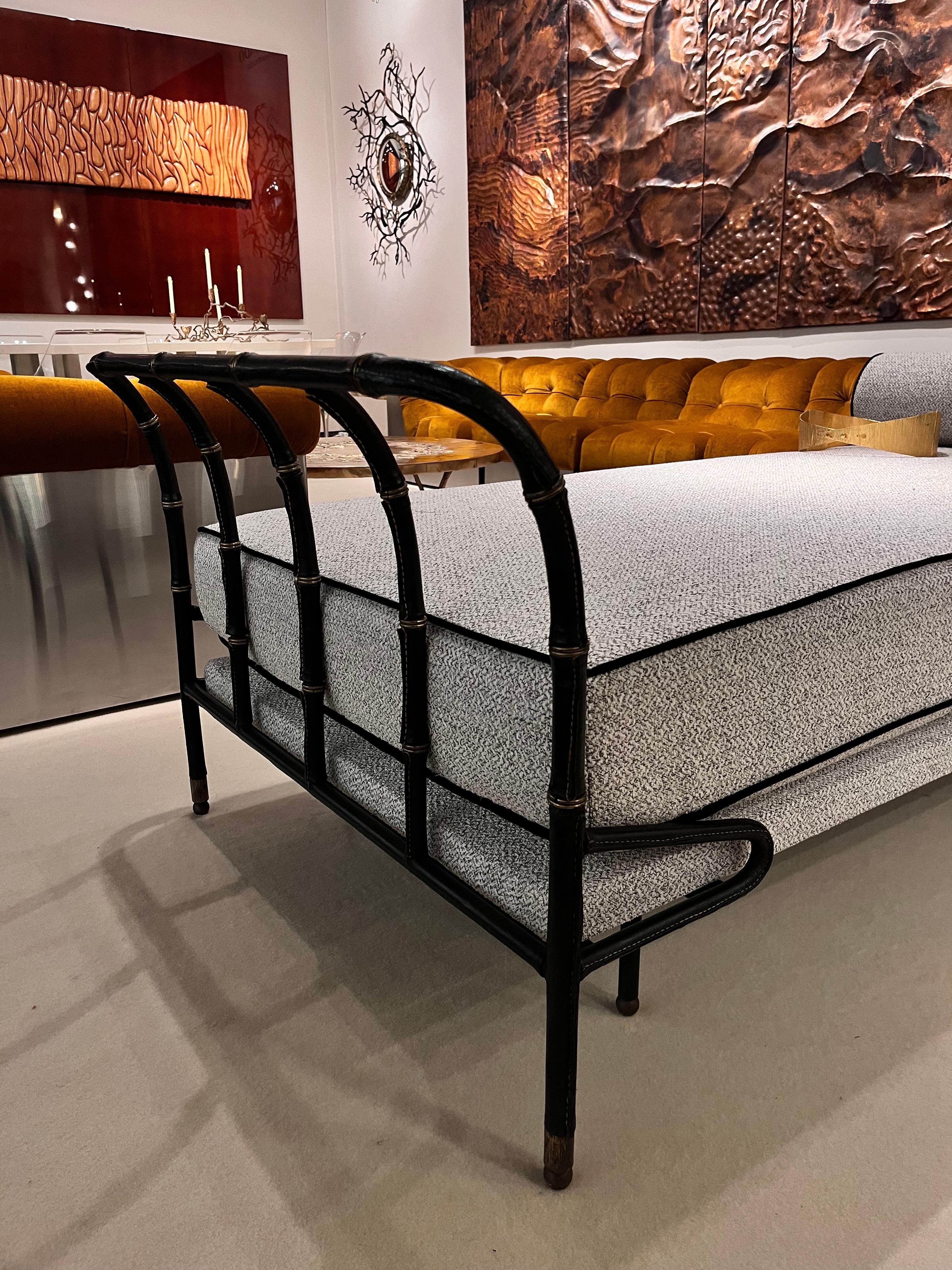 Jacques Adnet - Daybed in Black Stitched Leather and Brass - France, 1950 For Sale 6