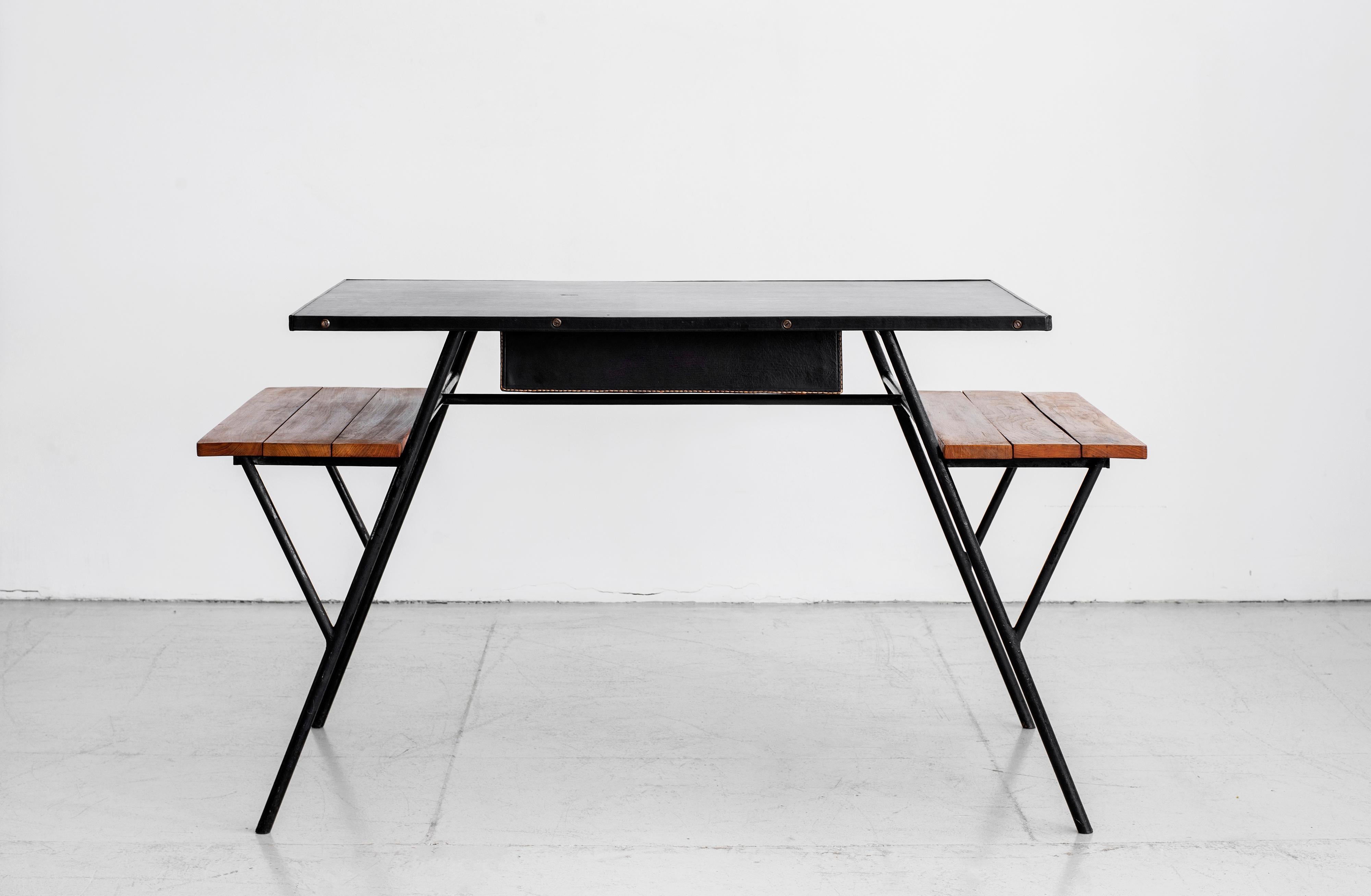 Mid-20th Century Jacques Adnet Desk and Chair