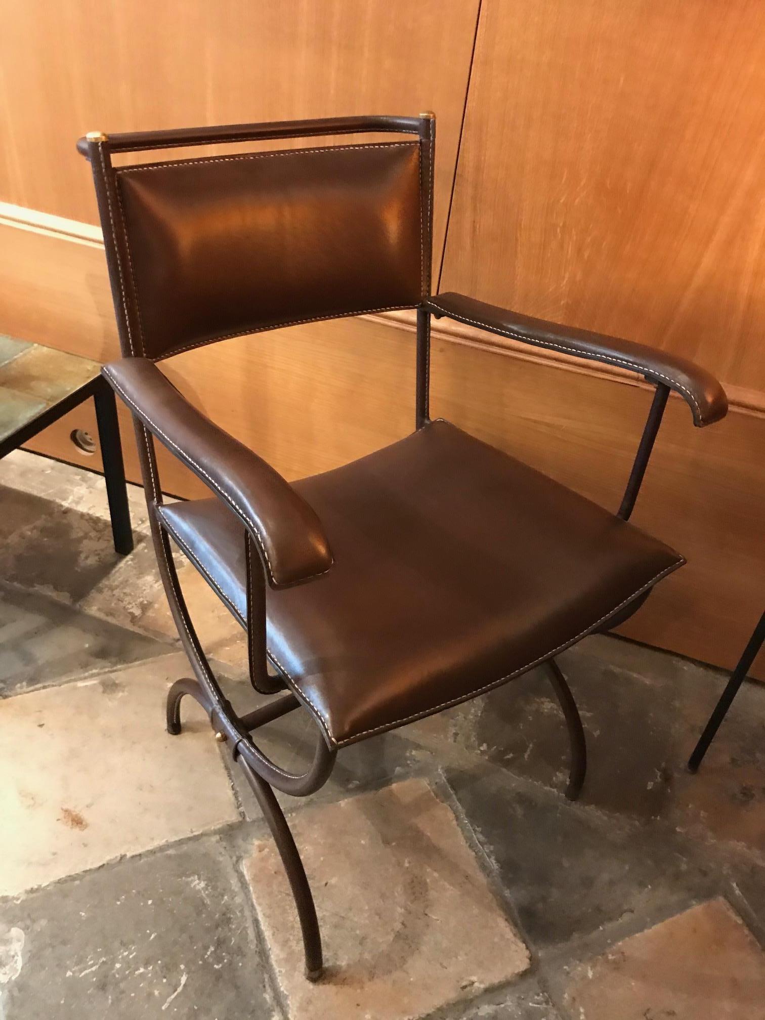 Leather Jacques Adnet Desk Armchair, France, 1950s