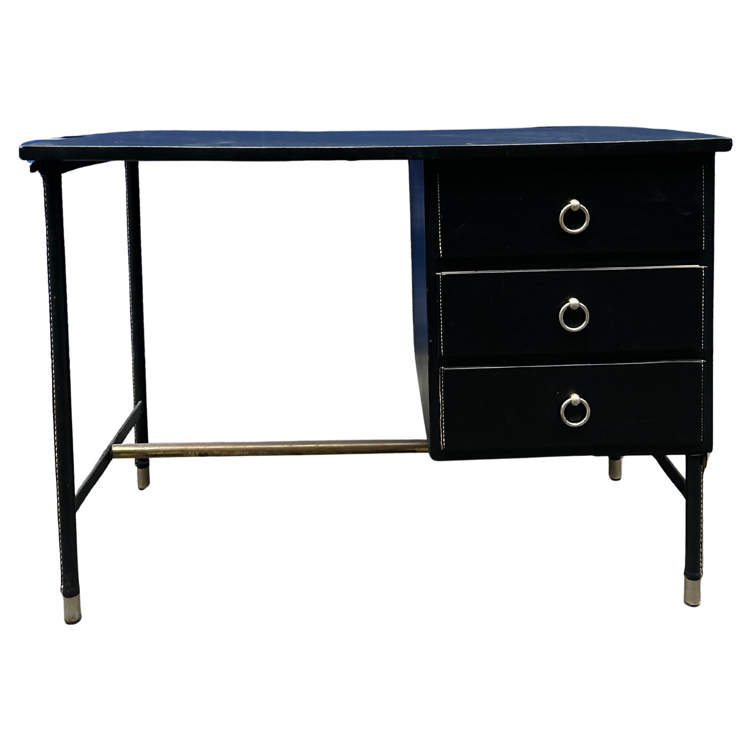 Jacques Adnet Schreibtisch aus Leder