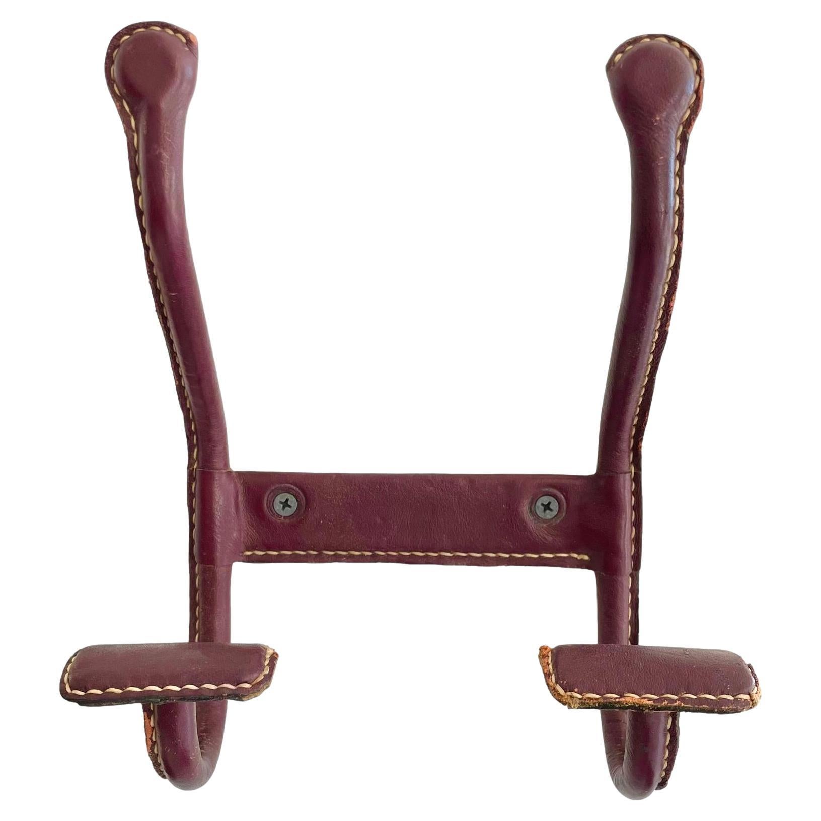 Jacques Adnet Dual Leather Coat Hook, 1950s France For Sale