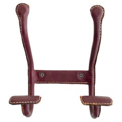 Vintage Jacques Adnet Dual Leather Coat Hook, 1950s France