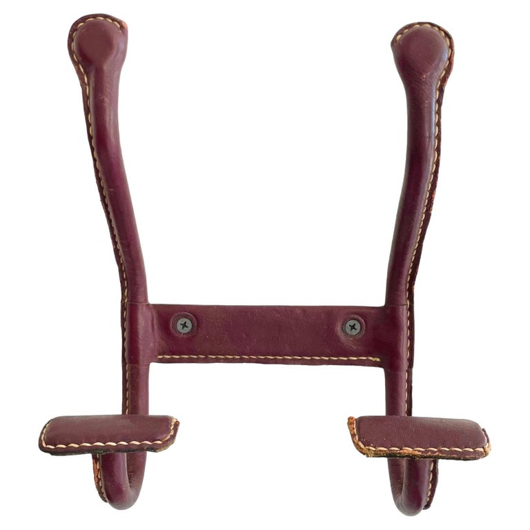 Jacques Adnet Dual Leather Coat Hook, 1950s, France For Sale