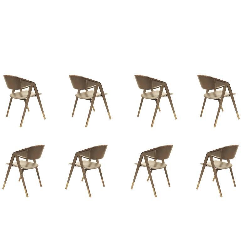 Modern Jacques Adnet Eight Armchairs For Sale