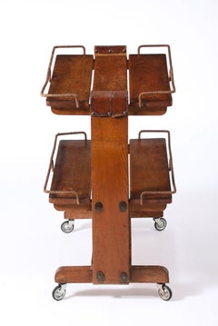 Jacques Adnet Elm Bar Cart, France, 1950's