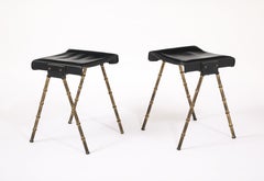 Jacques Adnet Faux Bamboo & Leather Stools, France 1950's