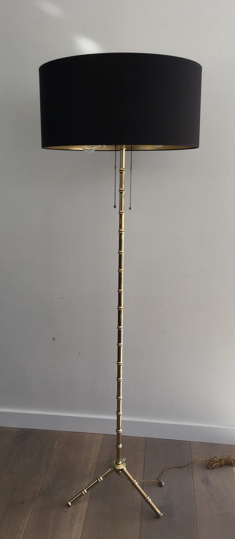 Jacques Adnet Faux-Bamboo Bronze and Brass Floor Lamp, French, circa 1940 For Sale 5