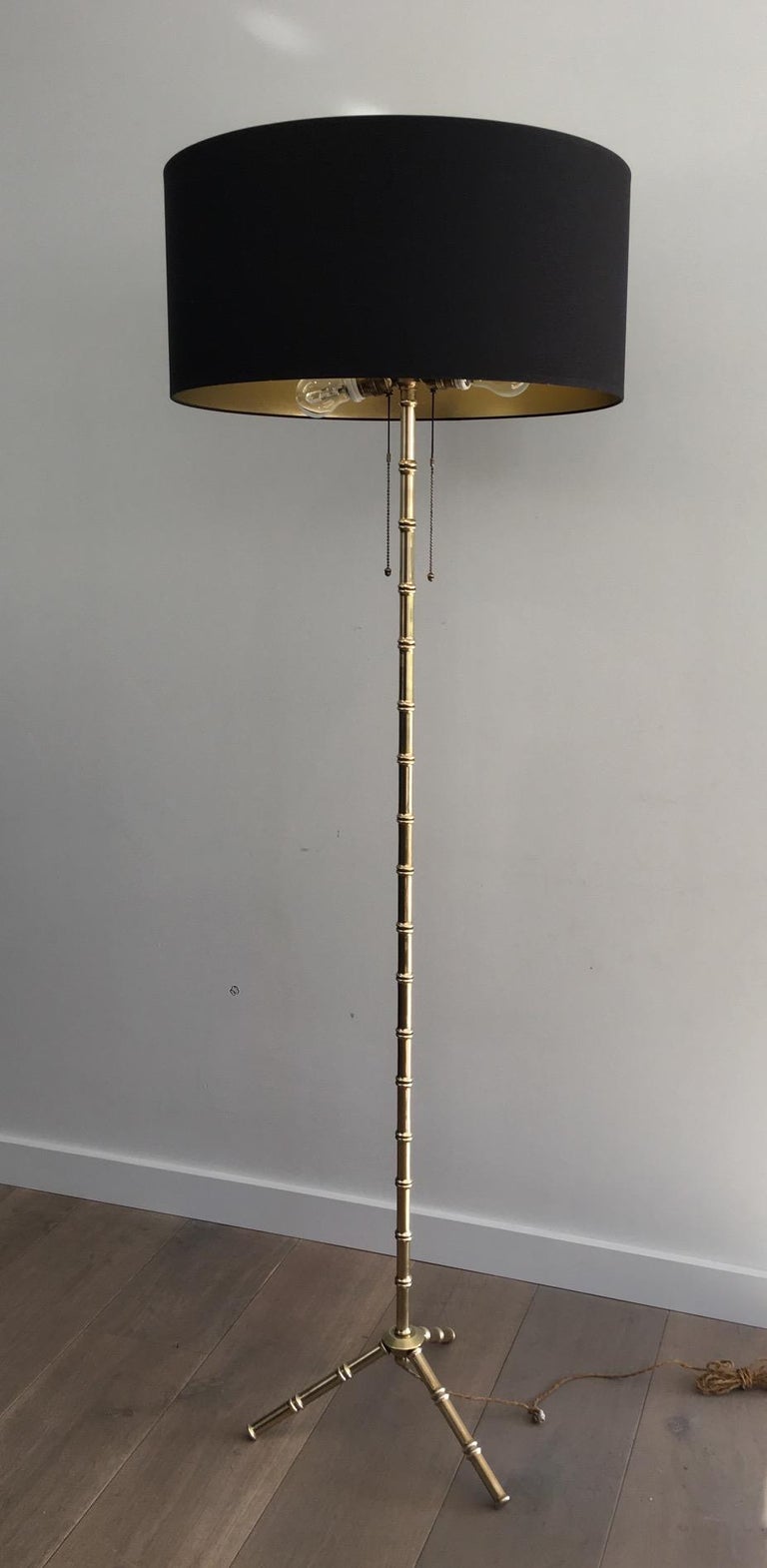 Jacques Adnet Faux-Bamboo Bronze and Brass Floor Lamp, French, circa 1940 For Sale 7