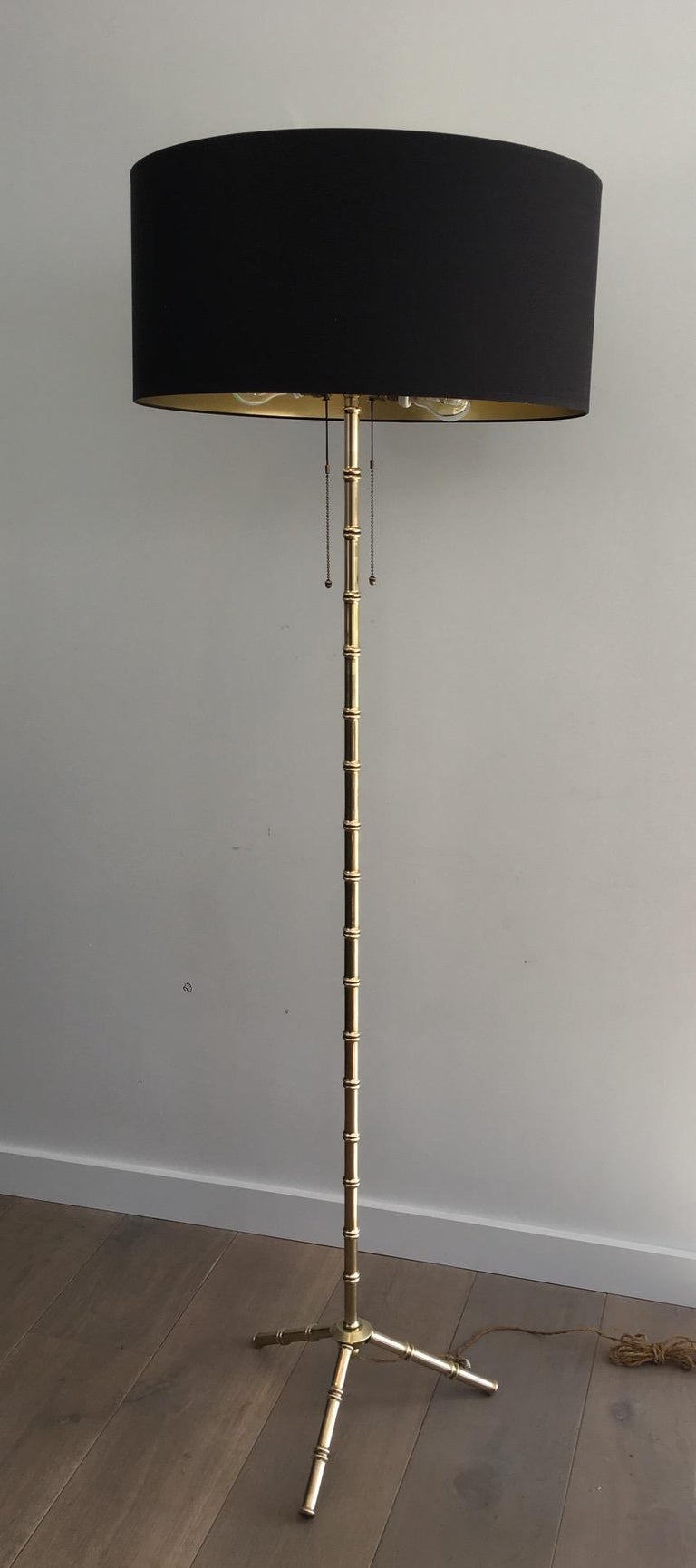 Jacques Adnet Faux-Bamboo Bronze and Brass Floor Lamp, French, circa 1940 For Sale 9