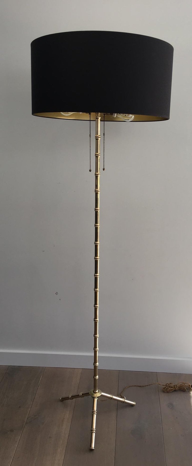 Jacques Adnet Faux-Bamboo Bronze and Brass Floor Lamp, French, circa 1940 For Sale 13
