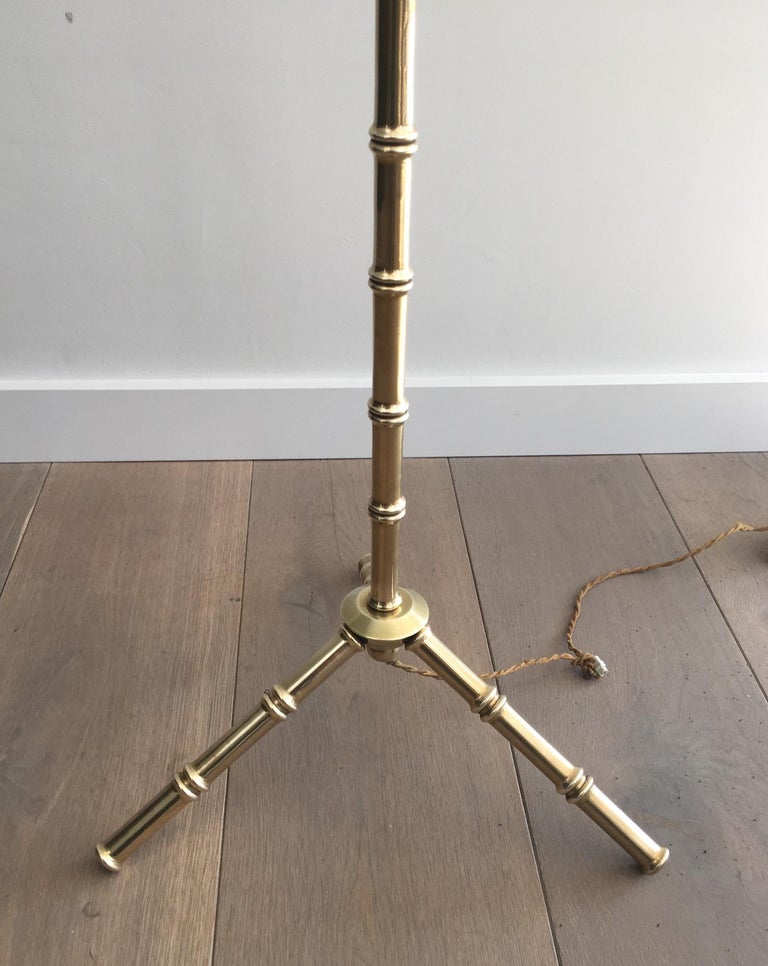 Mid-Century Modern Jacques Adnet Faux-Bamboo Bronze and Brass Floor Lamp, French, circa 1940 For Sale