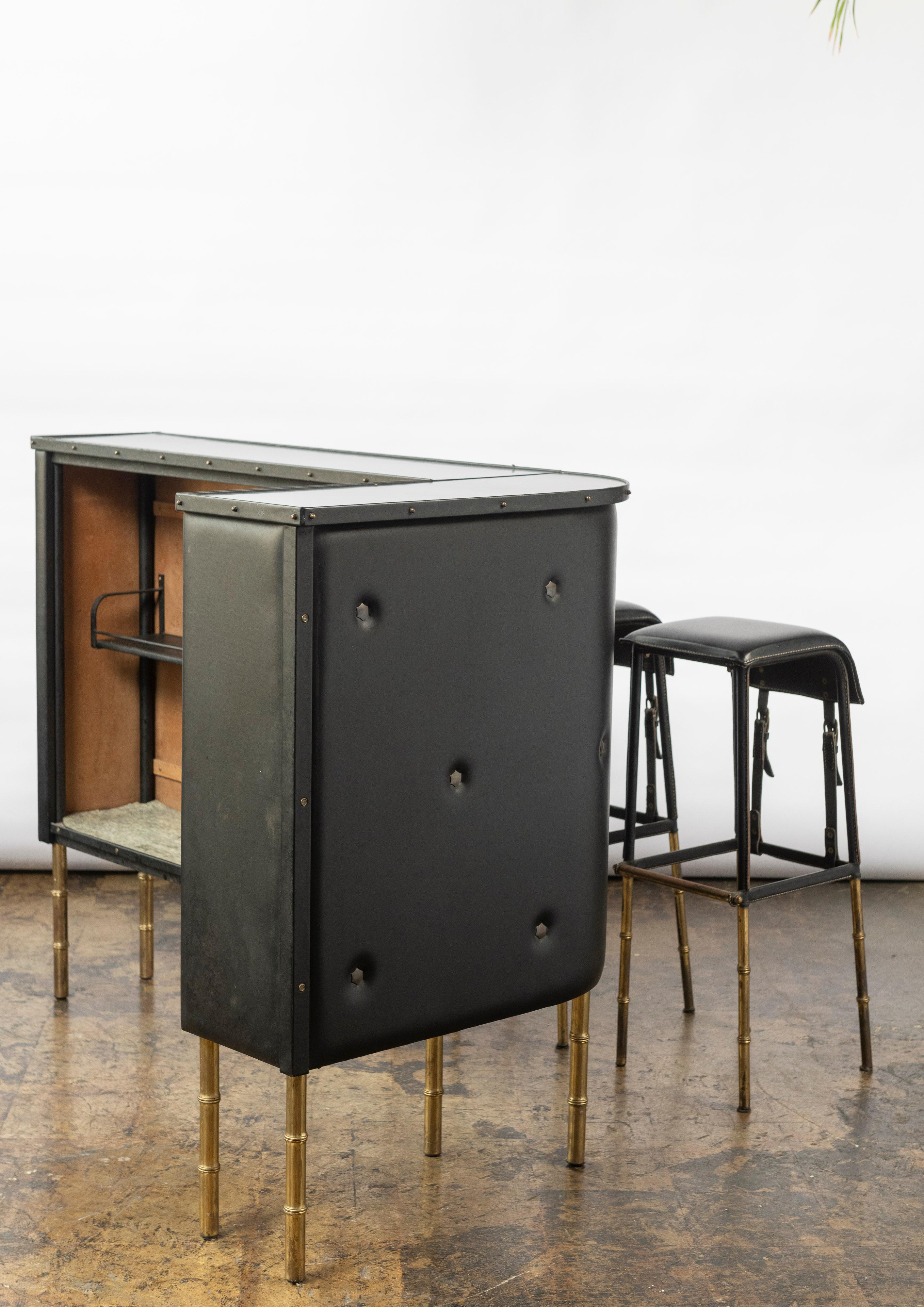 20th Century Faux Leather Bar in the Style of Jacques Adnet For Sale