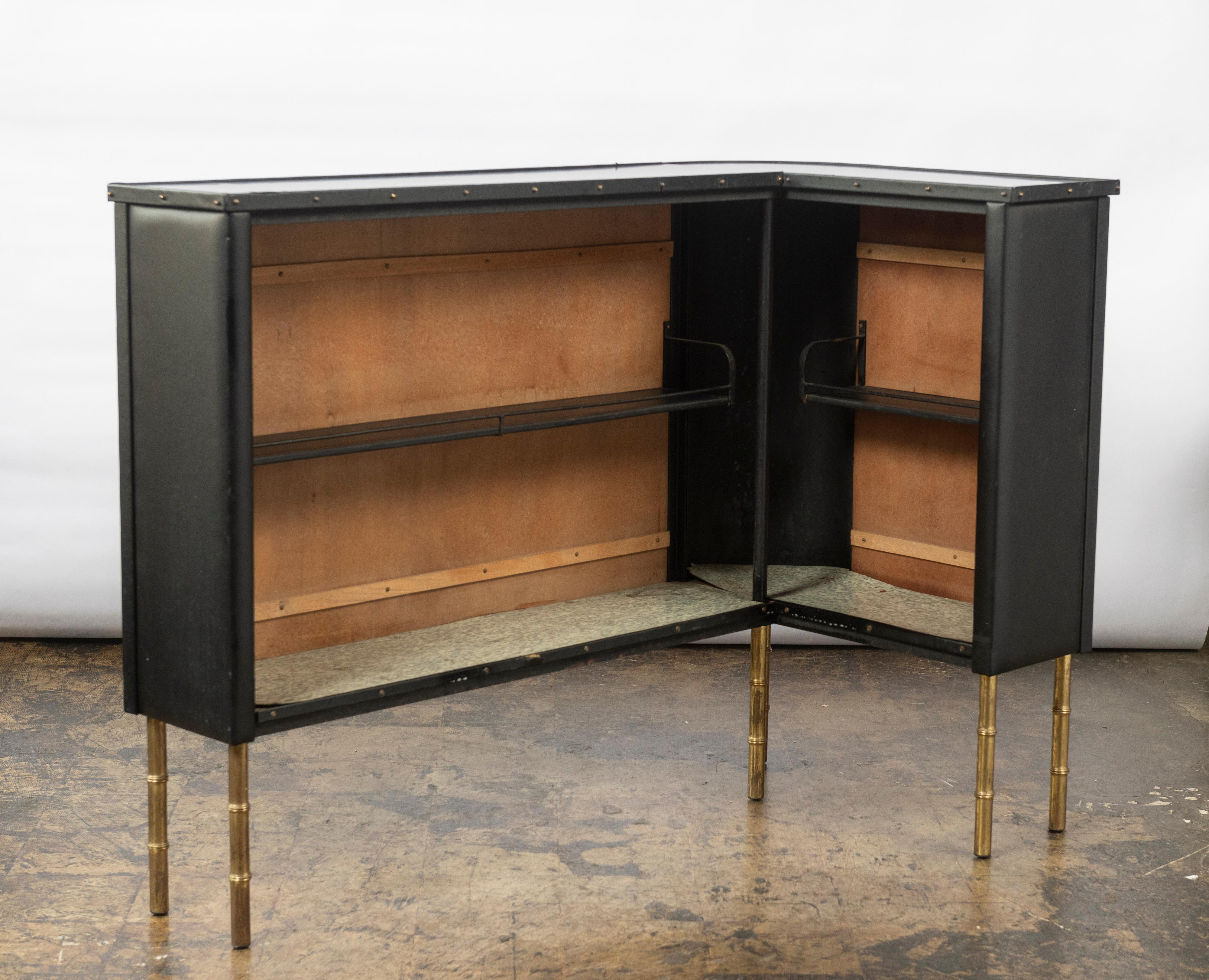 Brass Faux Leather Bar in the Style of Jacques Adnet For Sale