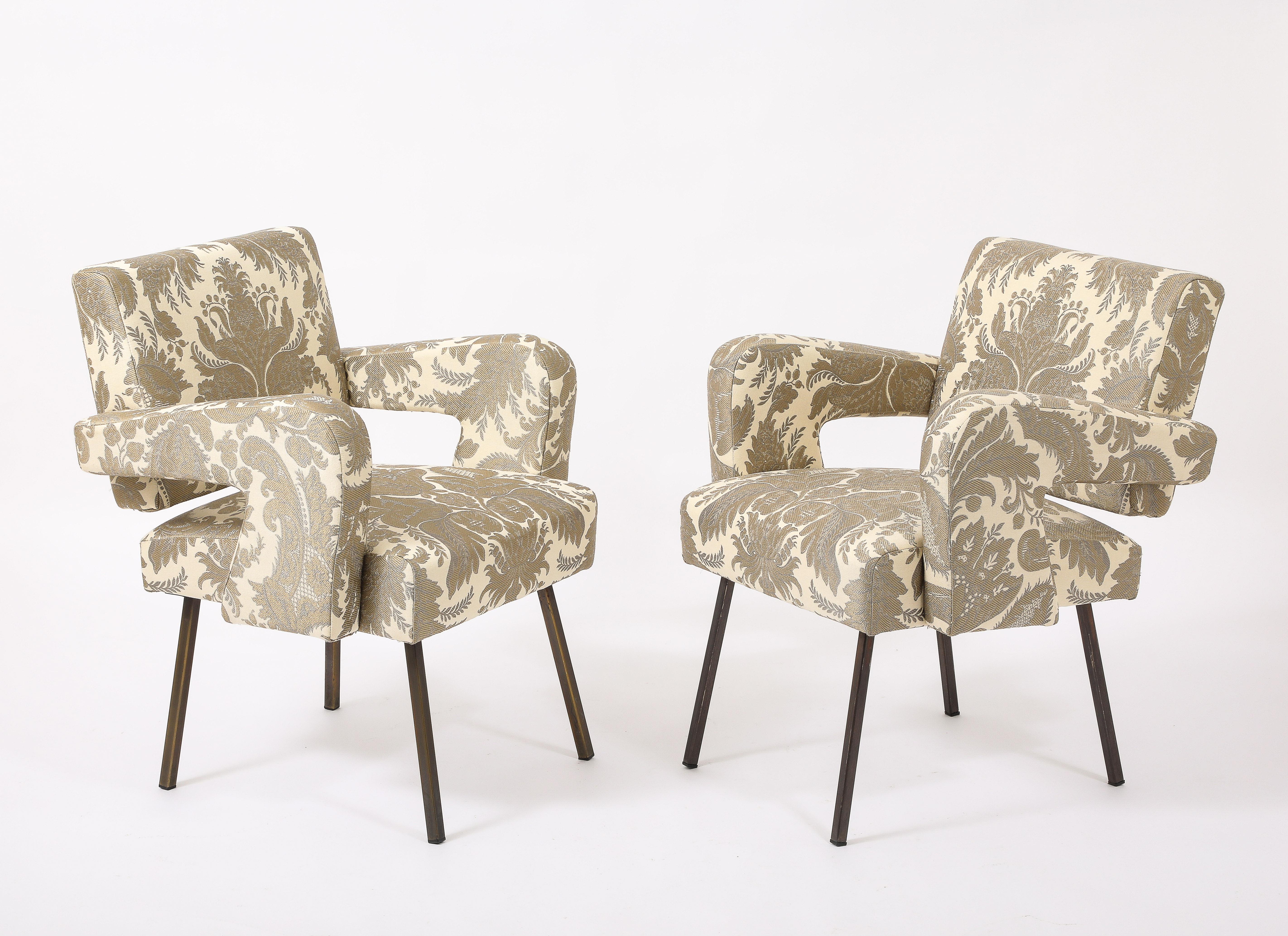 Mid-Century Modern Jacques Adnet Floating Back Armchairs, France 1950's For Sale