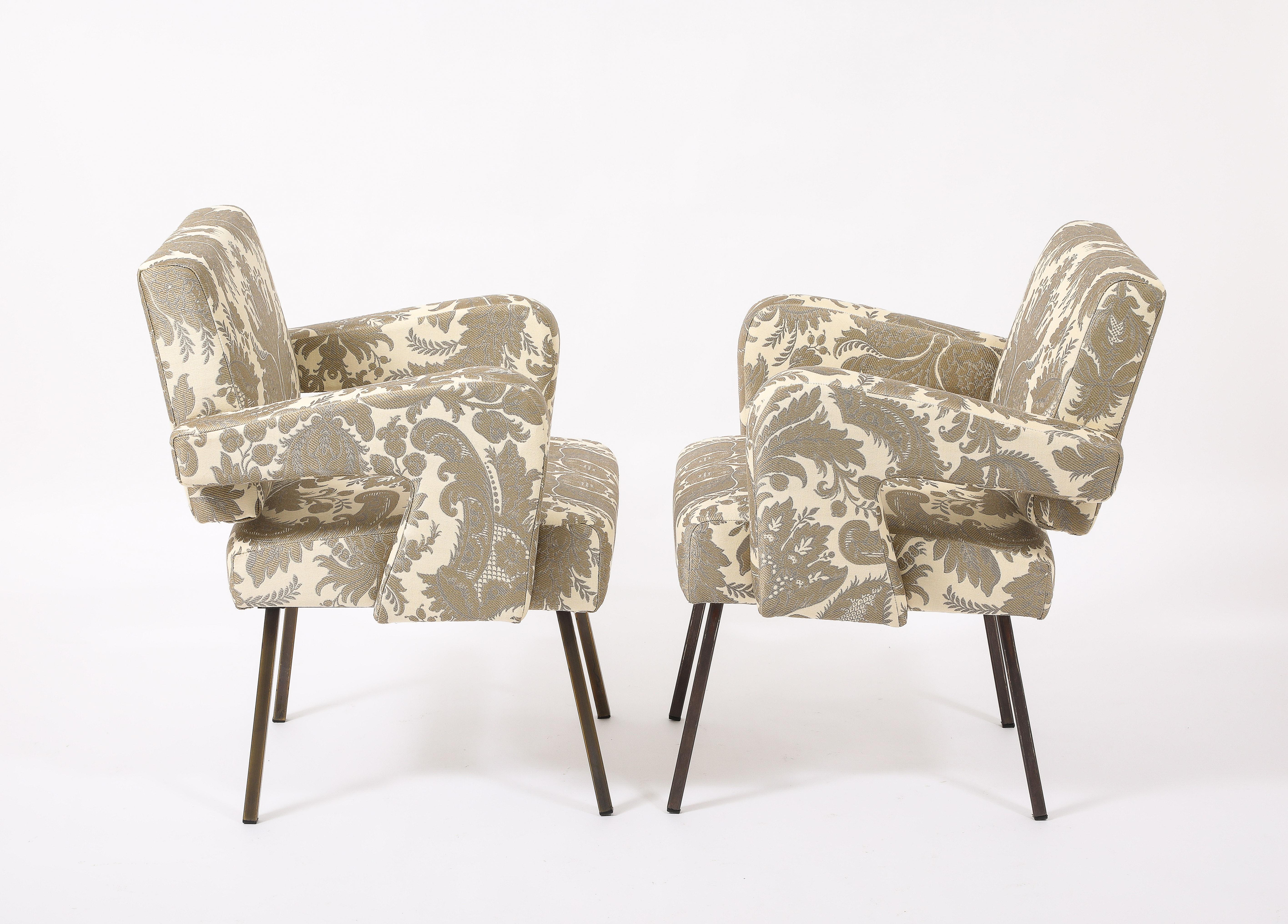 French Jacques Adnet Floating Back Armchairs, France 1950's For Sale