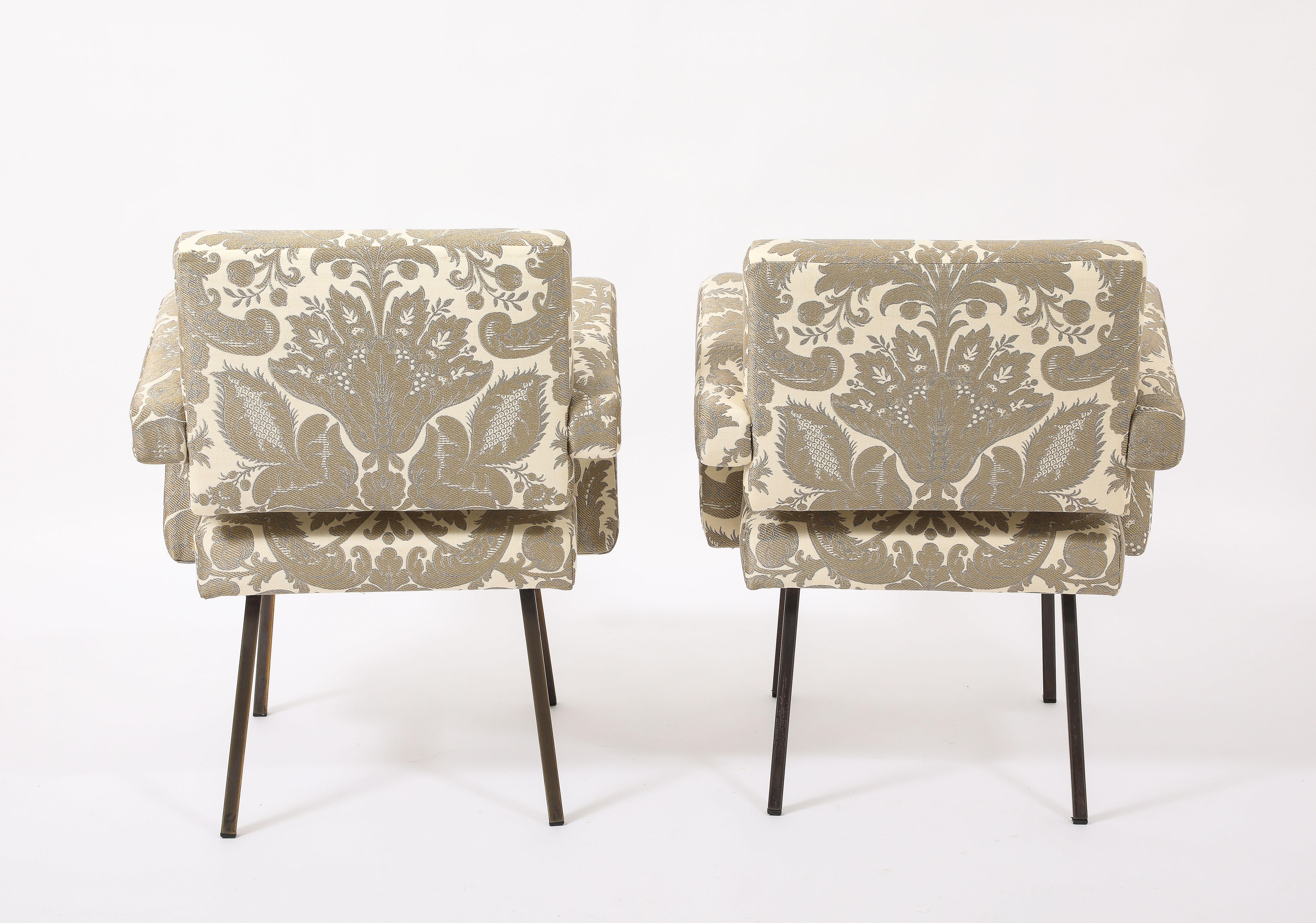 Jacques Adnet Floating Back Armchairs, France 1950's In Good Condition For Sale In New York, NY