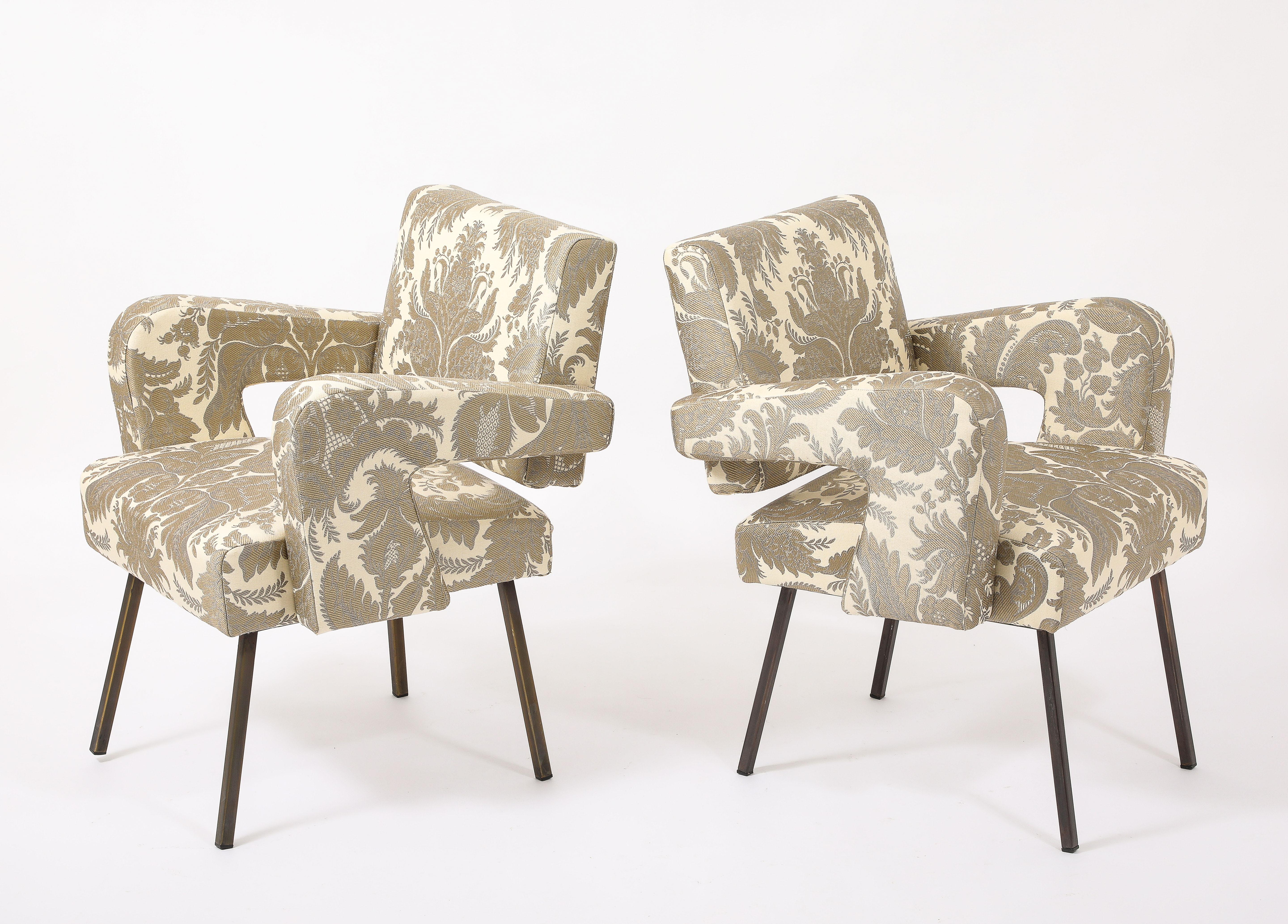 Upholstery Jacques Adnet Floating Back Armchairs, France 1950's For Sale